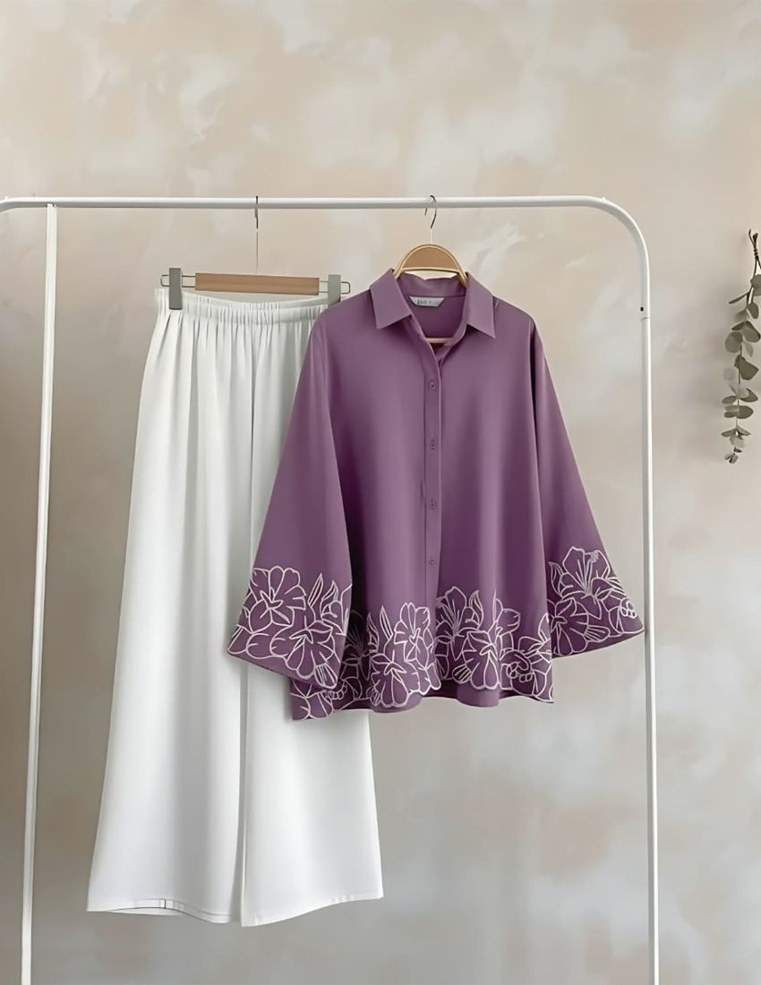 Elegant Embroidery Co-Ord Set - Purple