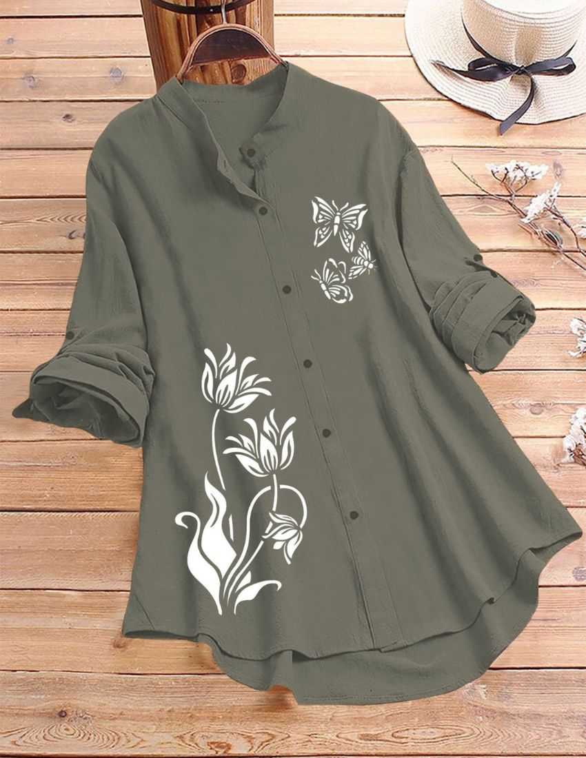 Tulip & Butterfly Printed Top - Grey