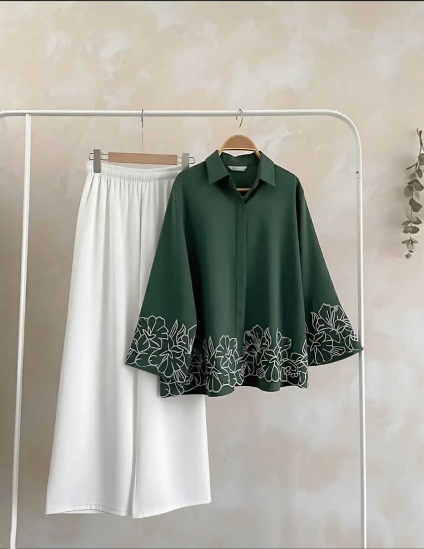 Elegant Embroidery Co-Ord Set - Dark Green