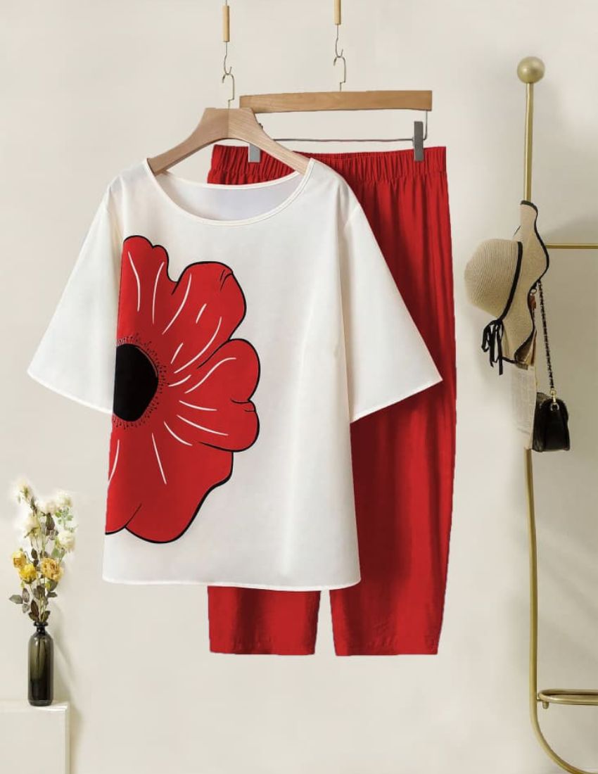 Red Flower Top with Bottom Set
