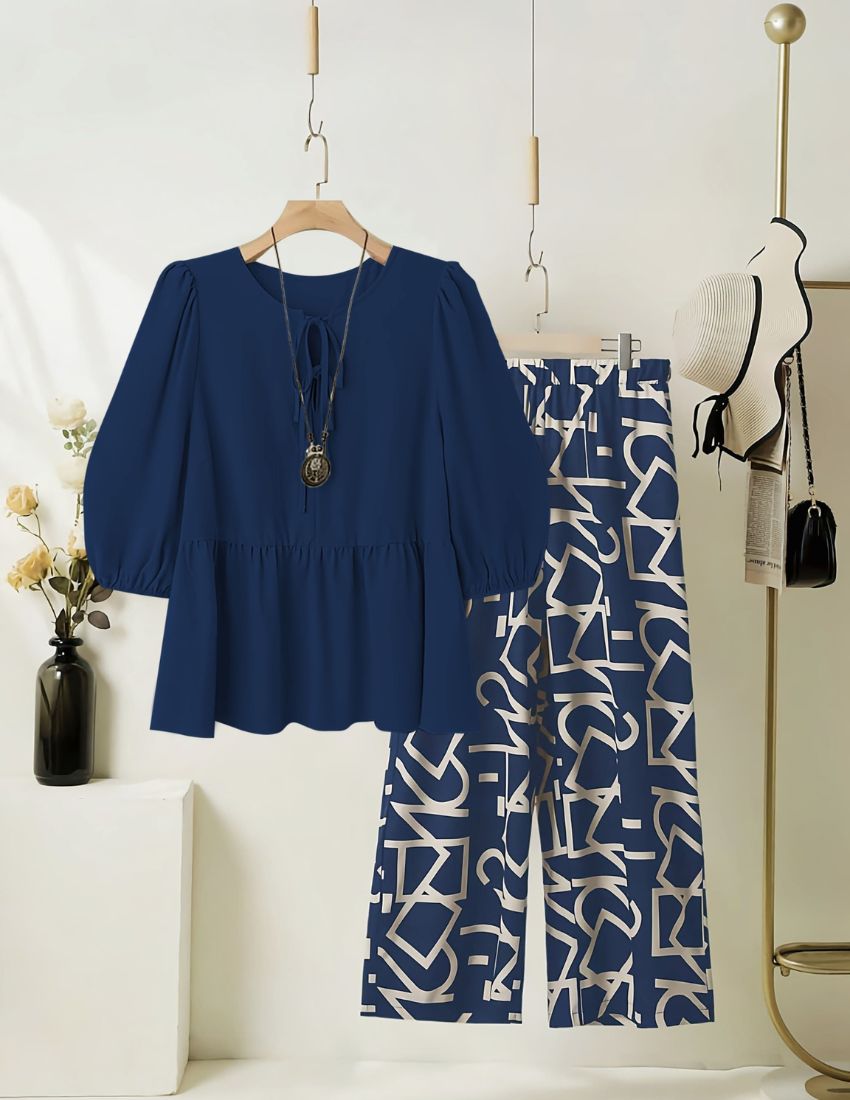 Elegant Midnight Blue Top with Bottom Set