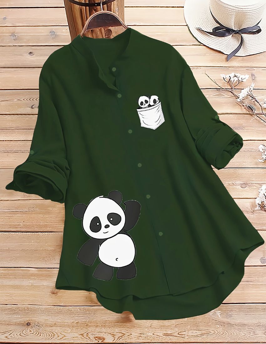 Playful Panda Design Top - Dark Green