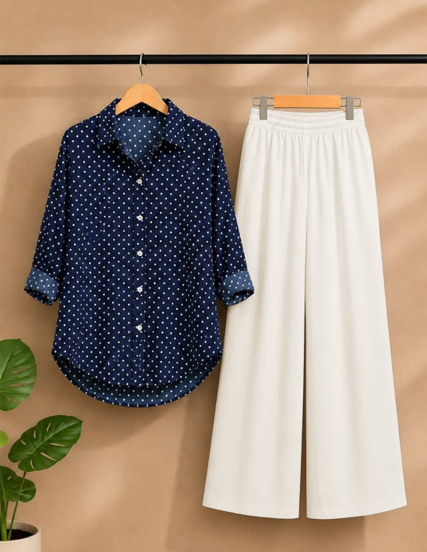 Navy Blue Polka Dot Co-Ord Set