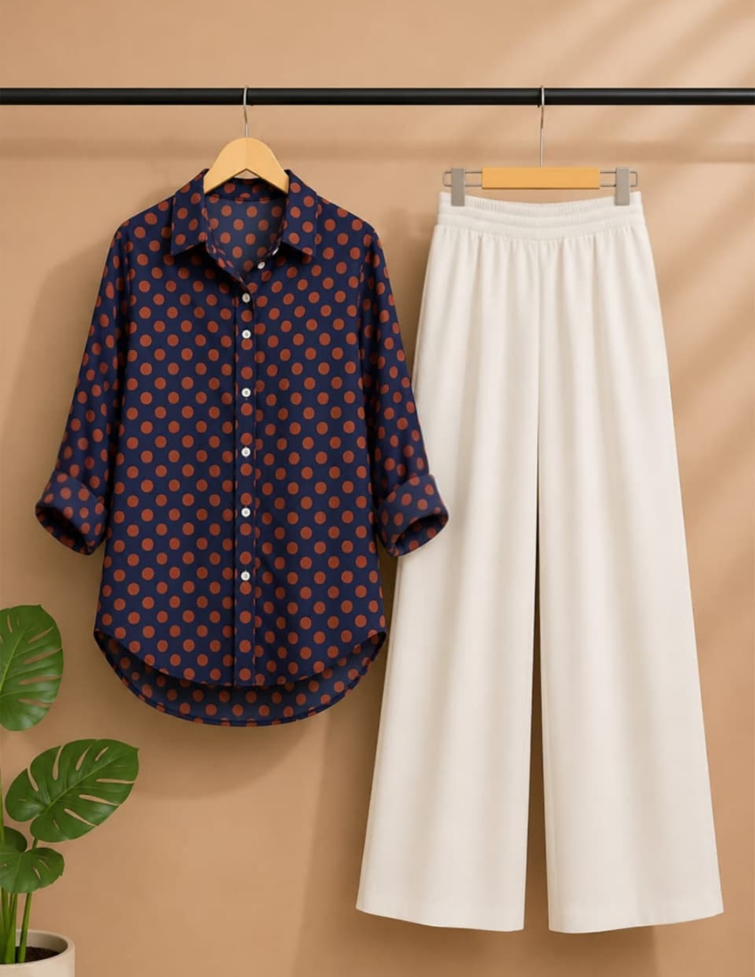 Navy Rust Polka Dot Print Co-Ord Set