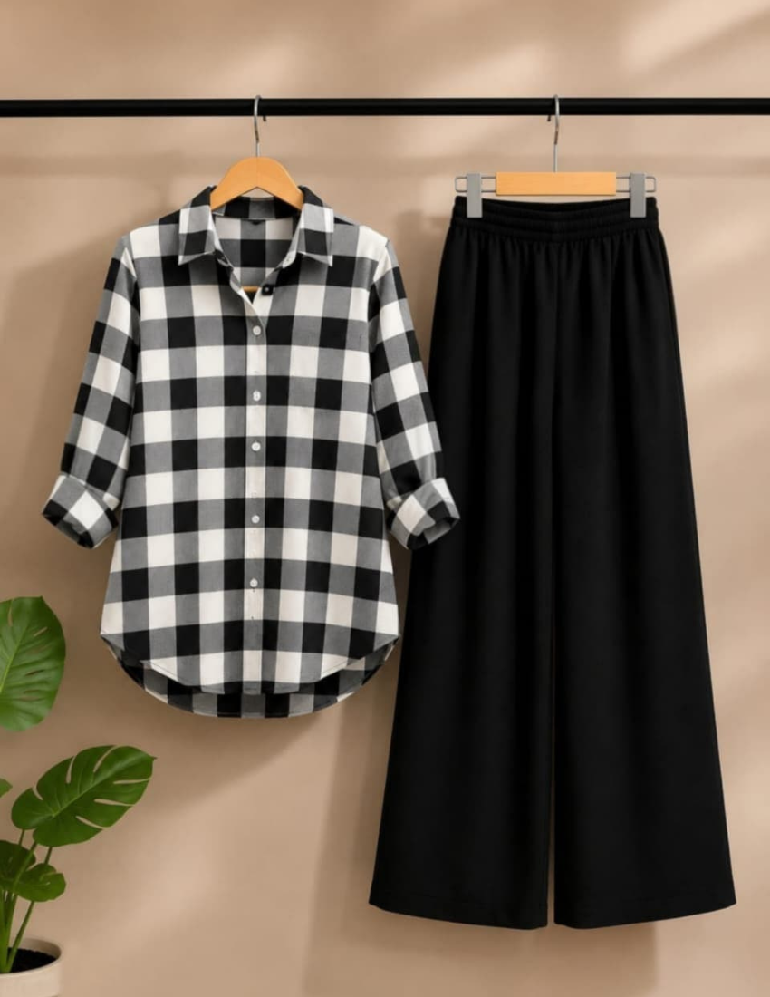 Black & White Check Shirt with Palazzo