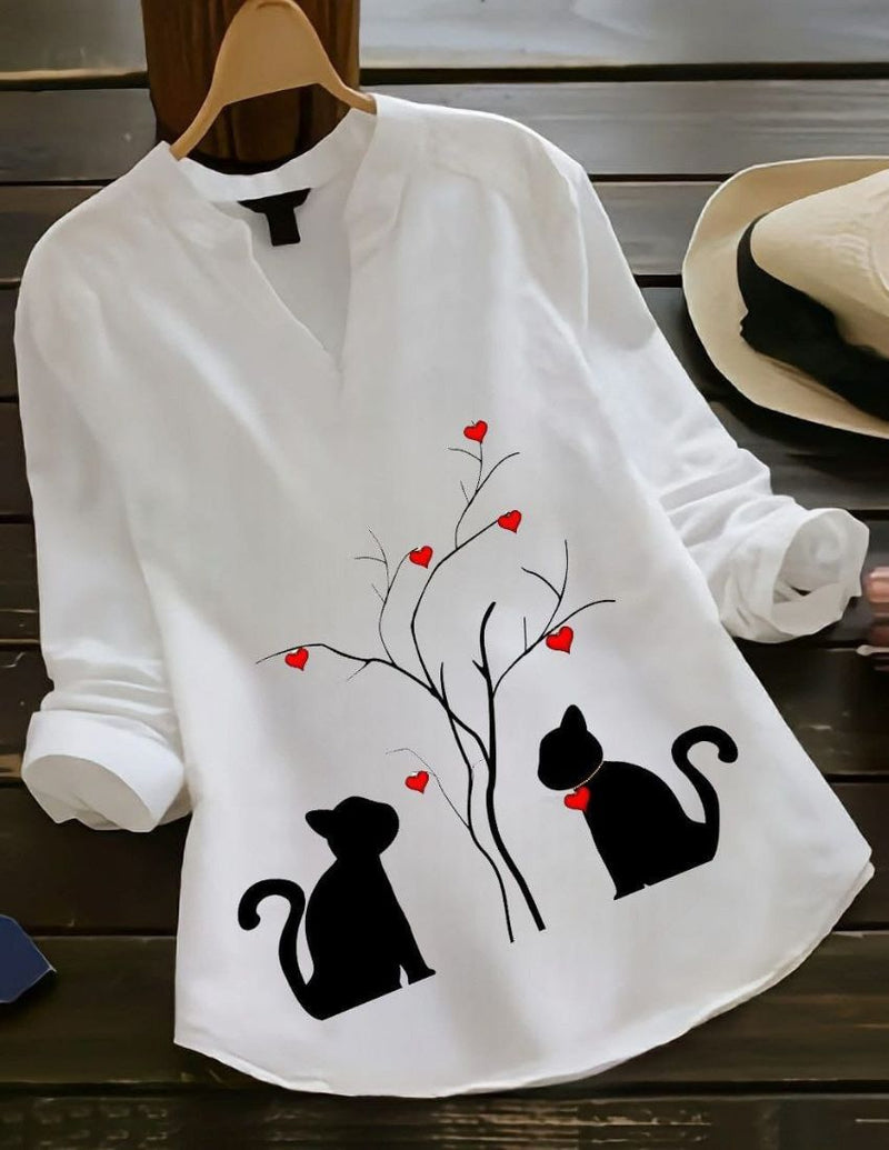 Long Sleeve Cat Print Button Up Shirt Long Sleeve Cat Print Dress