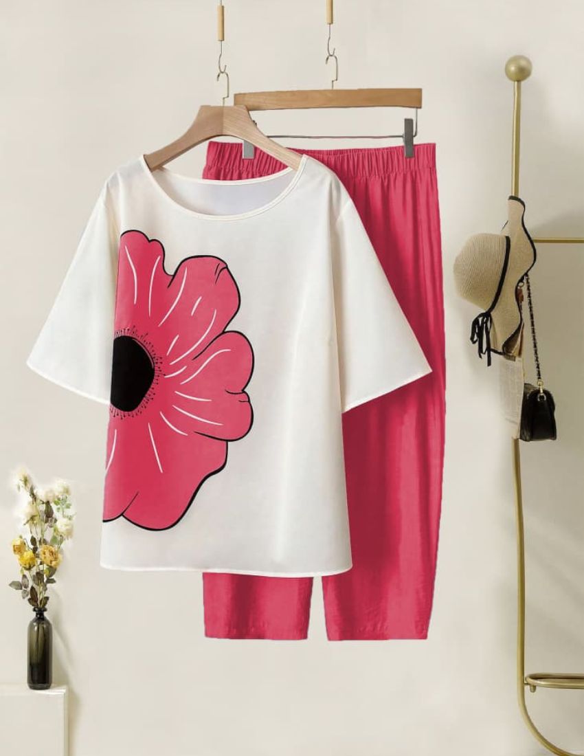Pink Flower Top with Bottom Set