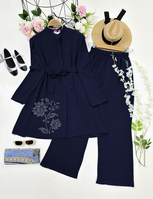 Elegant Diamond Work Blue Color Top with Palazzo Set