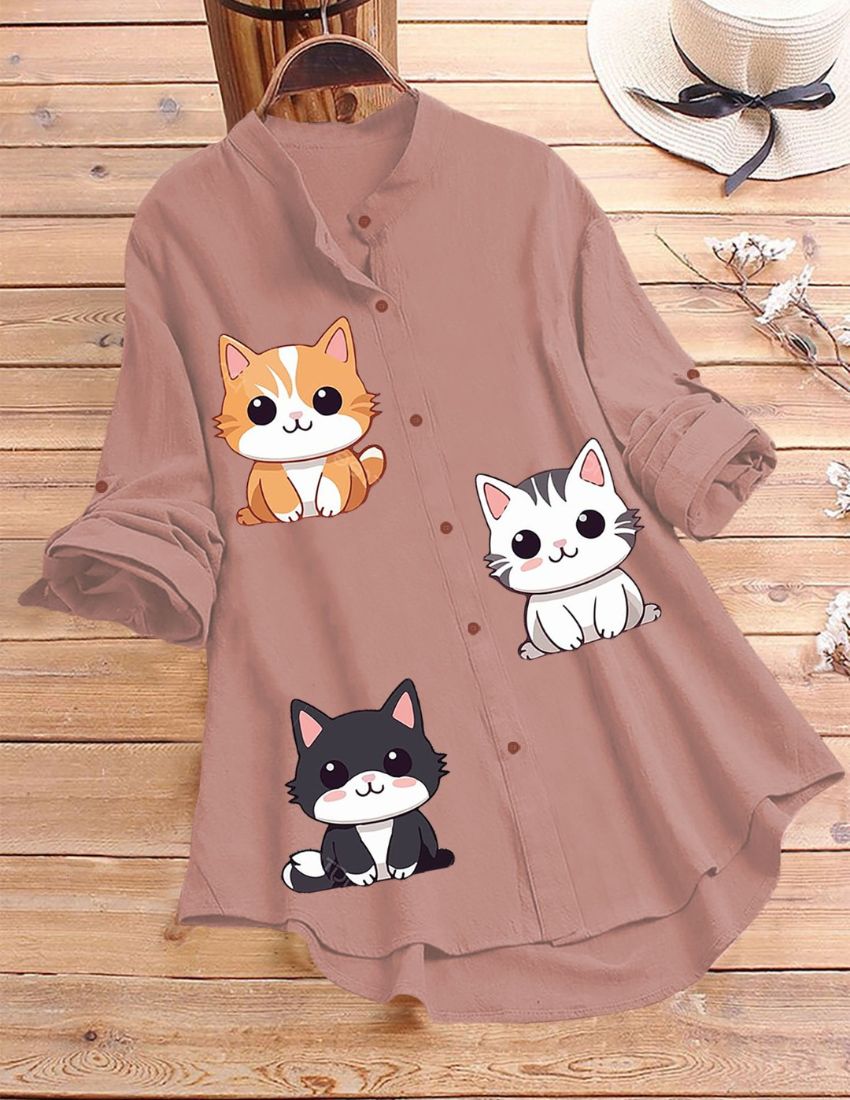 Cute Kitty Printed Top - Peach