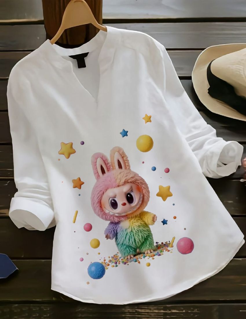 Pastel Orbit Labubu Art Graphic Print Top