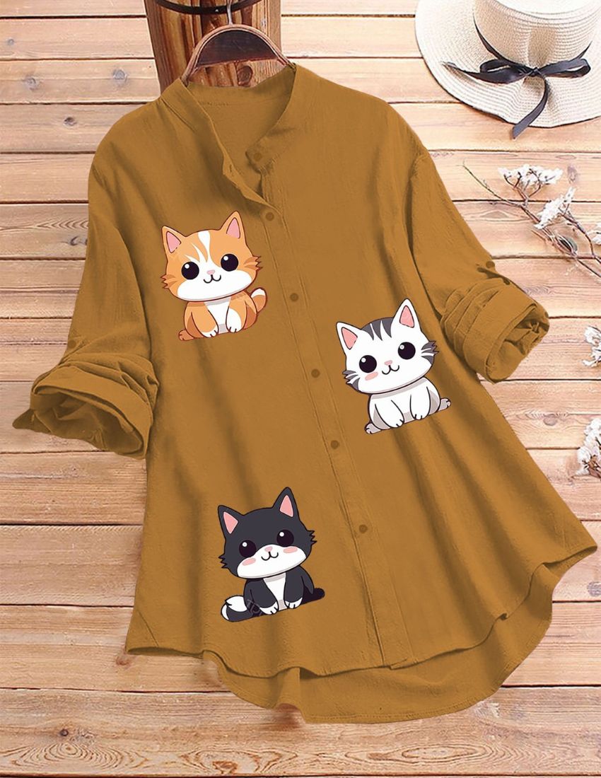 Cute Kitty Printed Top - Yellow