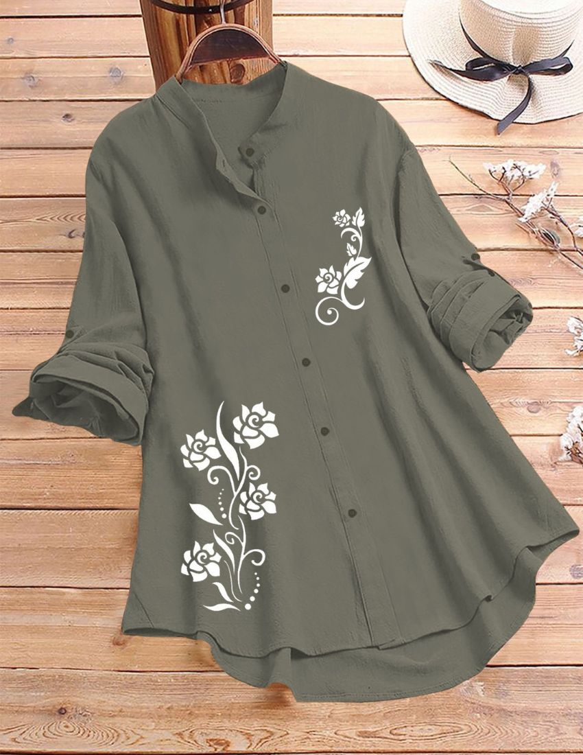 Rose Vine Printed Top - Grey