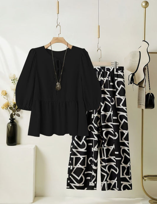 Graphic Black Top with bottom Set