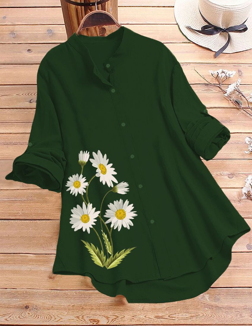 Daisy Bloom Printed Top for Women - Dark Green