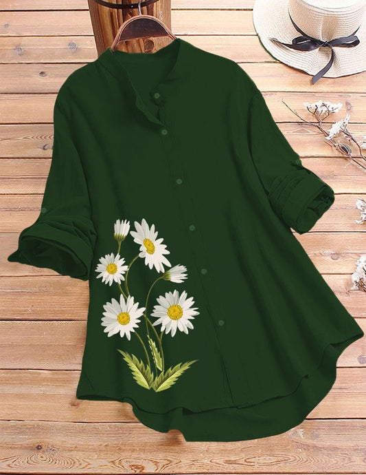 Daisy Bloom Printed Top for Women - Dark Green