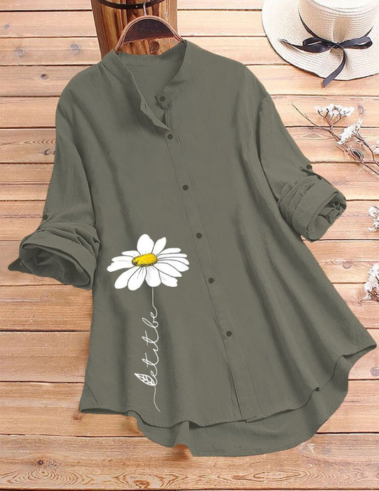 White Daisy Flower Printed Top - Grey