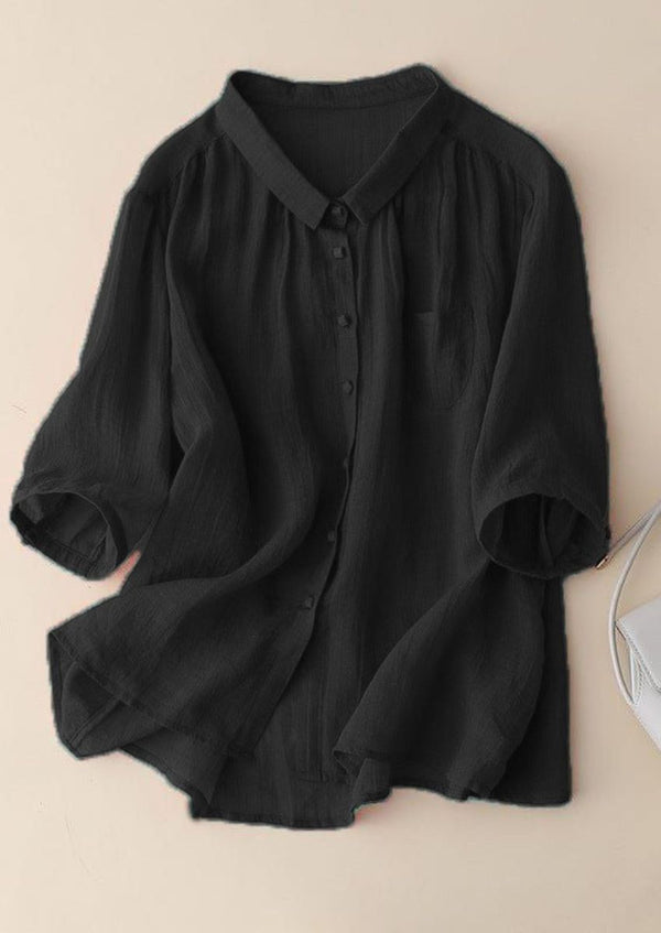 Black Casual Button-Down Blouse