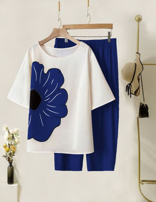 Royal Blue Flower Top with Bottom Set