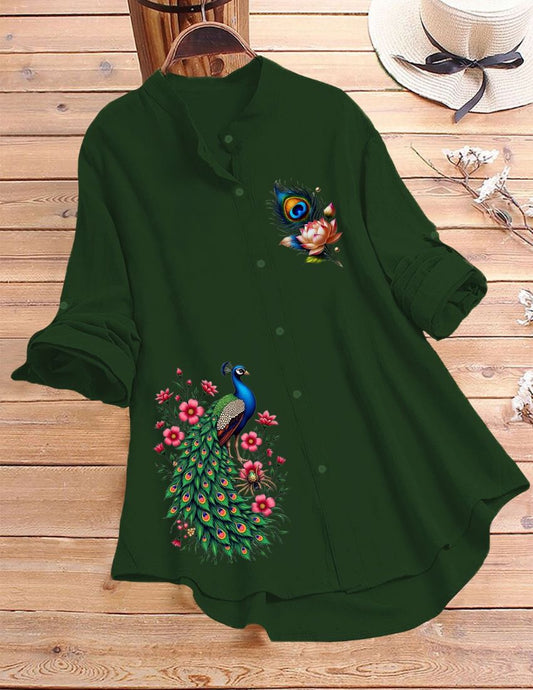 Mayura Print Tunic Top - Dark Green