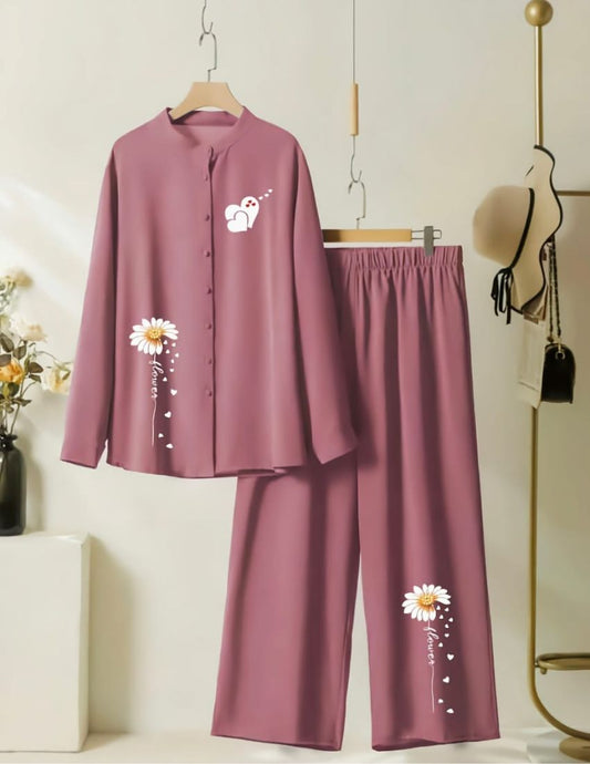 Heart & Flower Printed Co-Ord Set - Mulberry