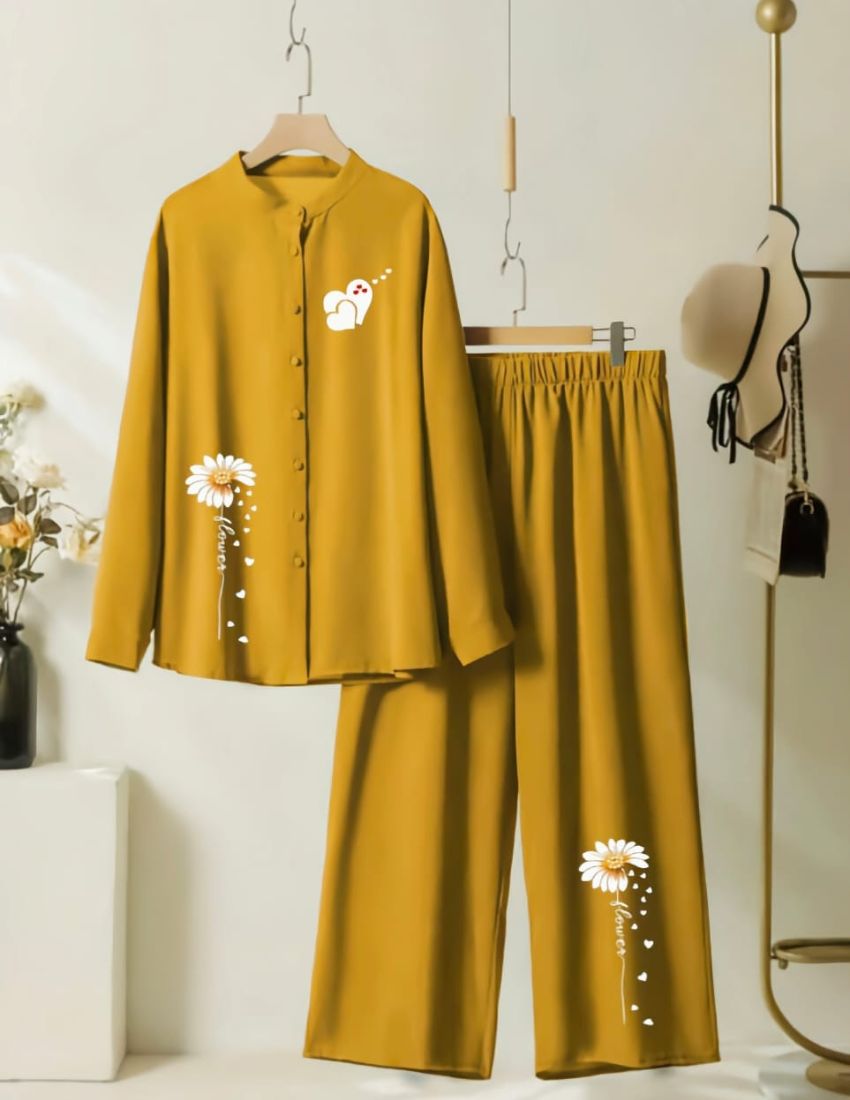 Heart & Flower Printed Co-Ord Set - Mustard