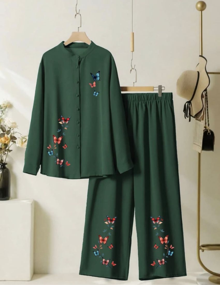 Elegant Butterfly Printed Co-Ord - Emerald