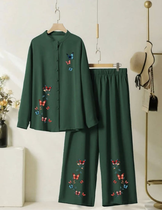 Elegant Butterfly Printed Co-Ord - Emerald