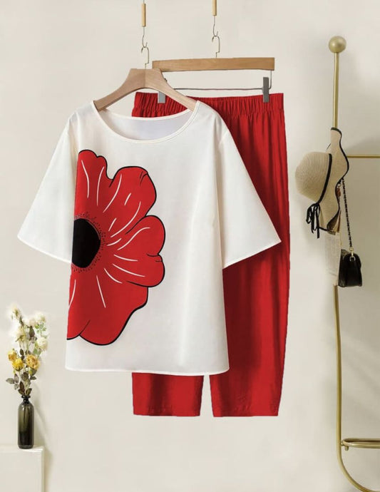 Red Flower Top with Bottom Set