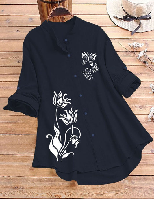 Tulip & Butterfly Printed Top - Blue