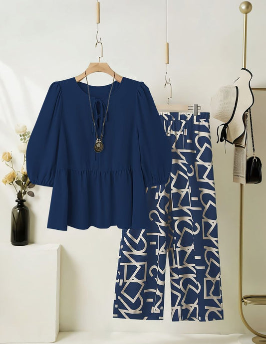 Elegant Midnight Blue Top with Bottom Set