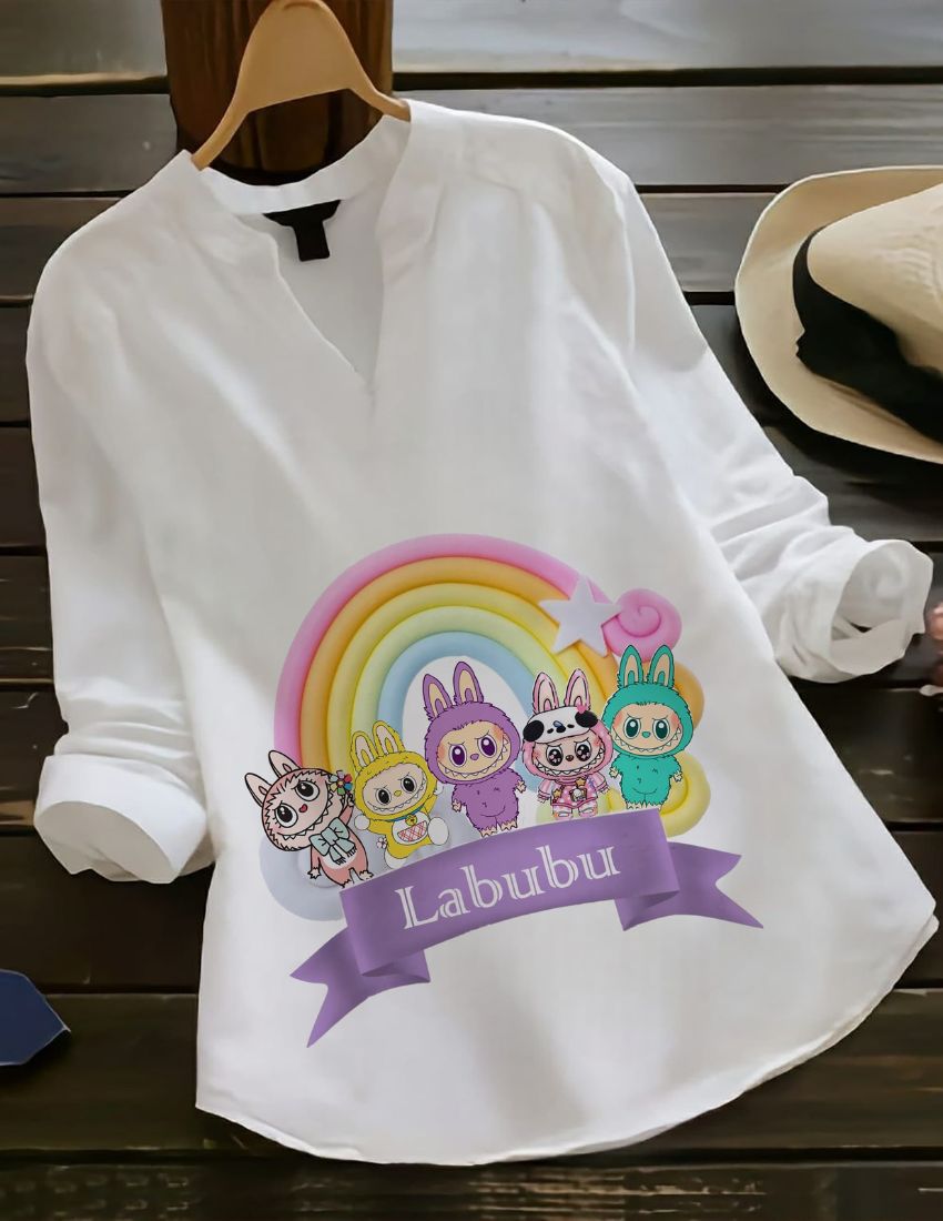 Labubu Rainbow Graphic White Top for Women