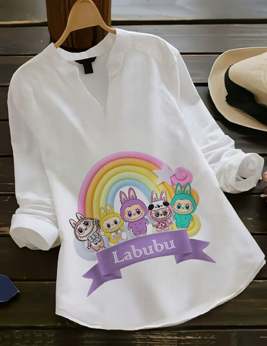 Labubu Rainbow Graphic White Top for Women