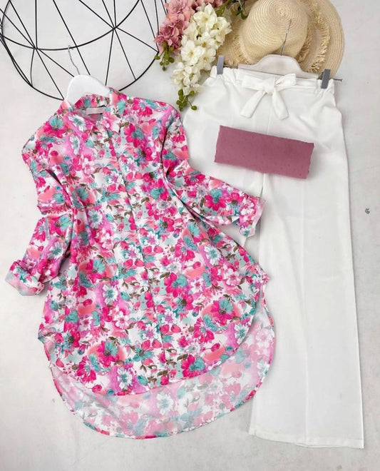 Water Flower Top with Palazzo Set