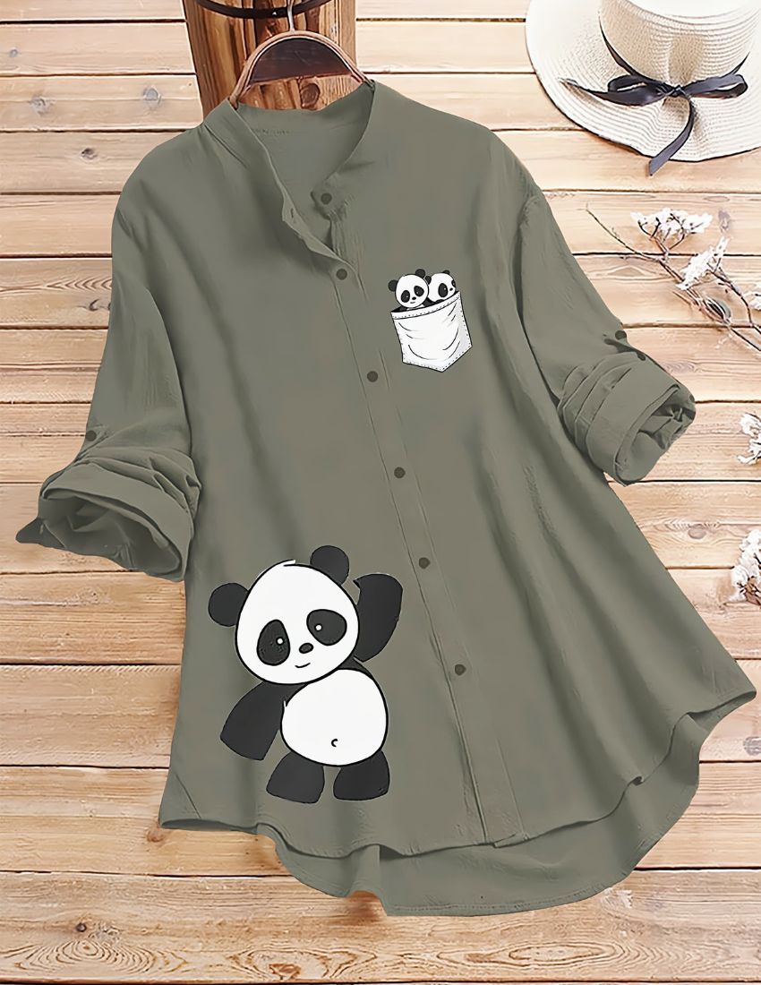 Playful Panda Design Top - Grey