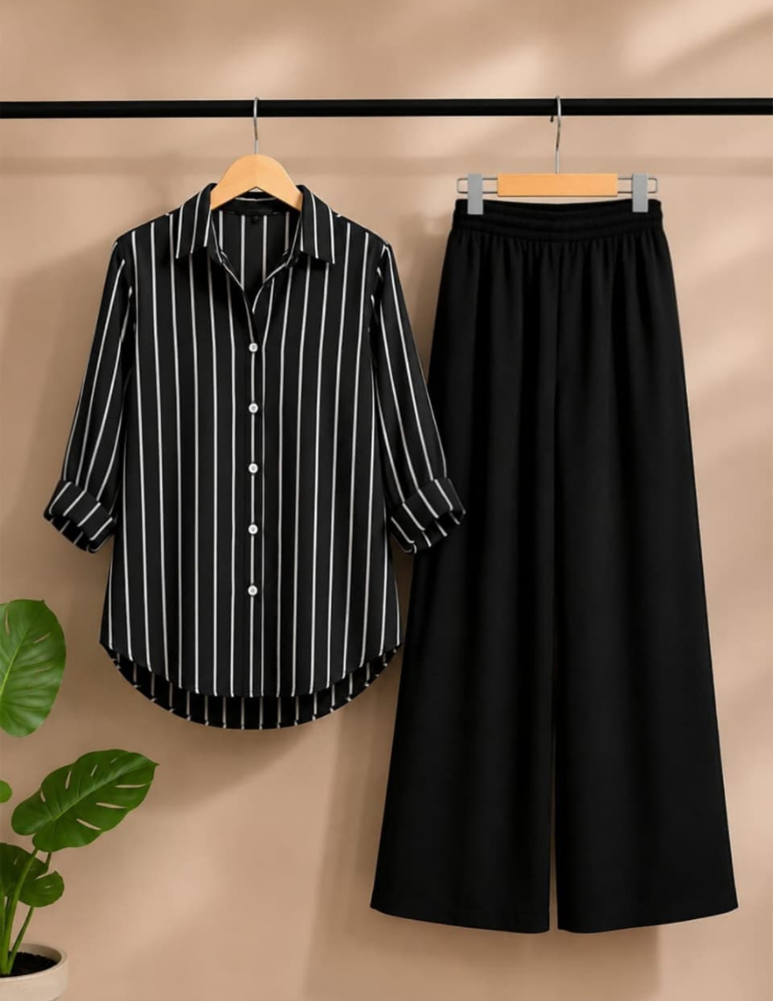 Classic Black Pinstripe Shirt & Palazzo