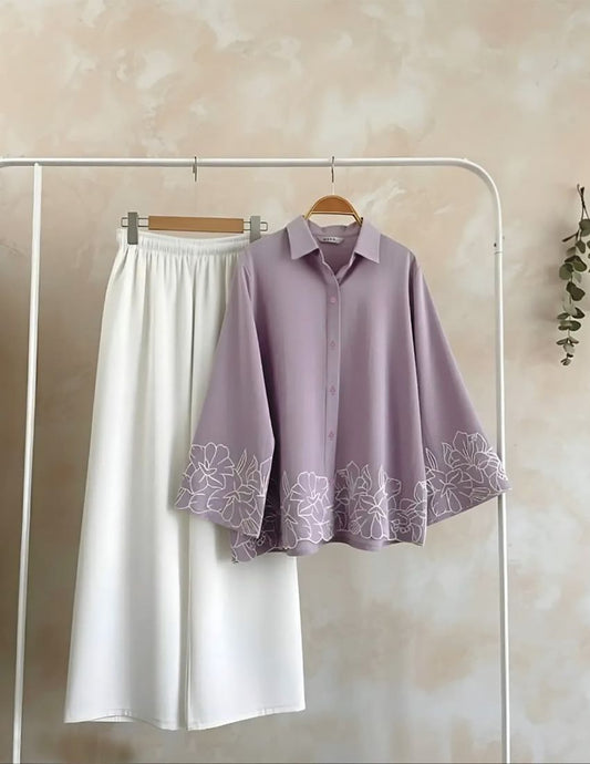 Elegant Embroidery Co-Ord Set - Lavender